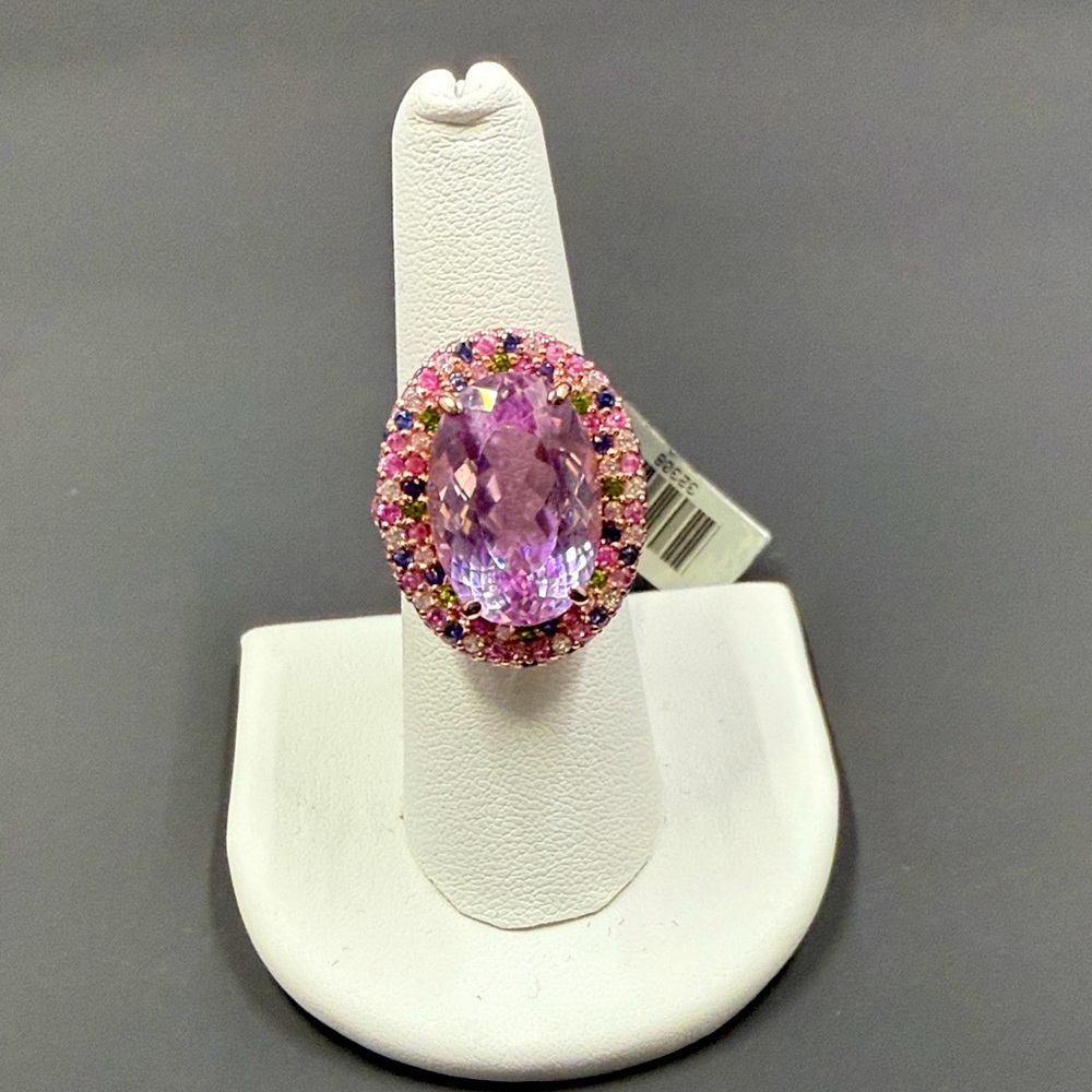Oval Kunzite with Multi-Gemstones Rose Gold Plated Ring --- NEW with tag